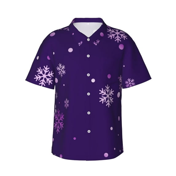 Bingfone Men's Short Sleeve Button Down Shirts Hawaiian Crystal Purple Snowflake Printed Beach Shirt