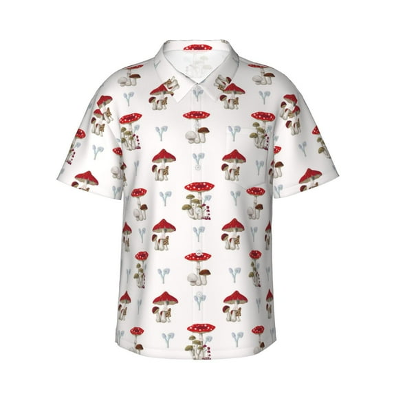 Bingfone Men's Short Sleeve Button Down Shirts Hawaiian Different Mushrooms Printed Beach Shirt