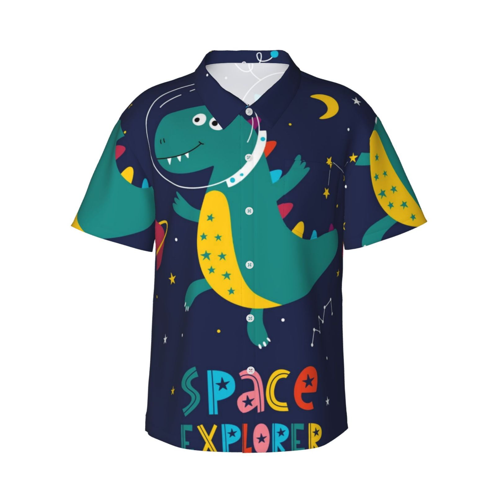 Bingfone Men's Short Sleeve Button Down Shirts Hawaiian Dinosau Space Explorer Printed Beach ...