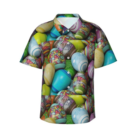 Bingfone Men's Short Sleeve Button Down Shirts Hawaiian Easter Egg1 Printed Beach Shirt