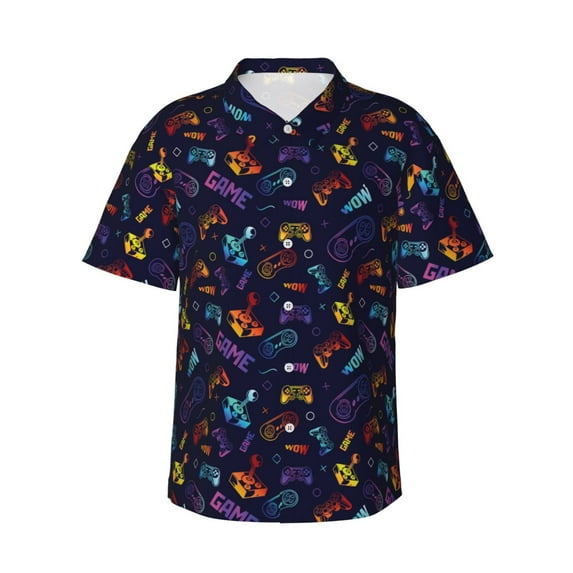 Bingfone Men's Short Sleeve Button Down Shirts Hawaiian Games Printed Beach Shirt