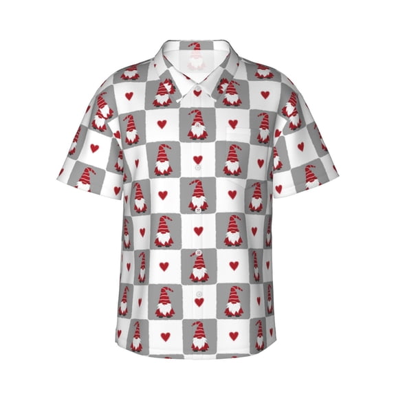 Bingfone Men's Short Sleeve Button Down Shirts Hawaiian Gnomes and Hearts Printed Beach Shirt