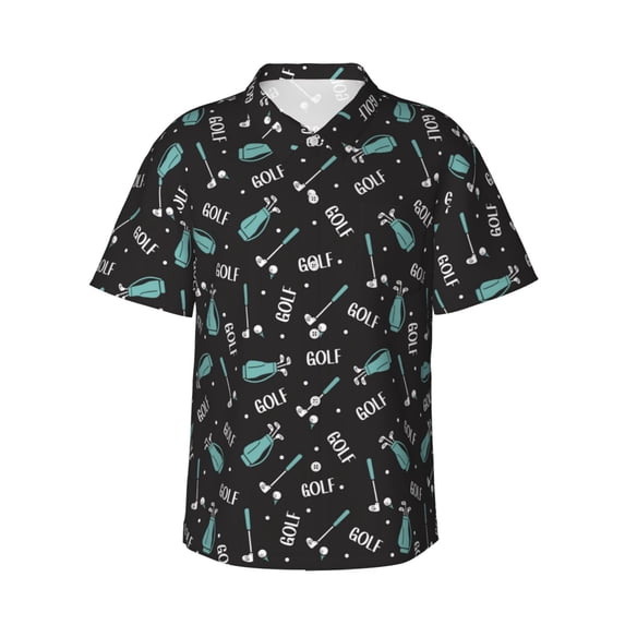 Bingfone Men's Short Sleeve Button Down Shirts Hawaiian Golf Bags And Balls Printed Beach Shirt