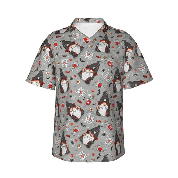Bingfone Men's Short Sleeve Button Down Shirts Hawaiian Halloween Gnome Printed Beach Shirt