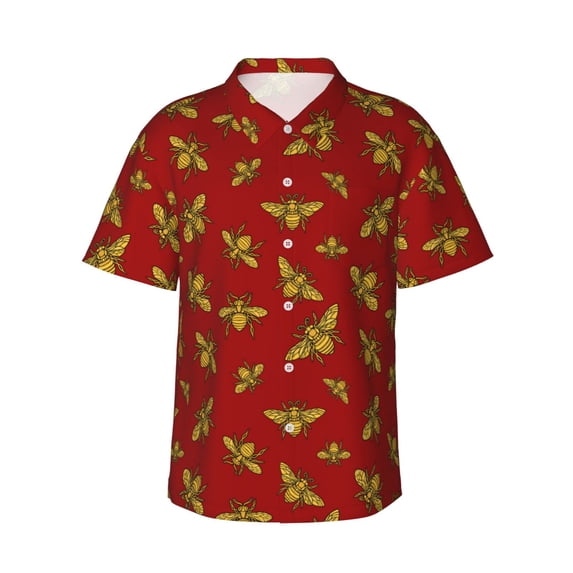 Bingfone Men's Short Sleeve Button Down Shirts Hawaiian Hohey Bee Golden Printed Beach Shirt