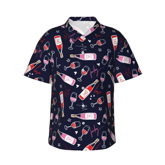 Bingfone Men's Short Sleeve Button Down Shirts Hawaiian Love Wine Printed Beach Shirt