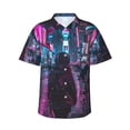 thumbnail image 1 of Bingfone Men's Short Sleeve Button Down Shirts Hawaiian Neon Night Cityscape Printed Beach Shirt, 1 of 7