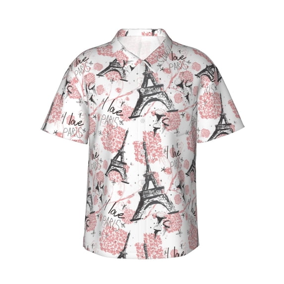 Bingfone Men's Short Sleeve Button Down Shirts Hawaiian Paris Printed Beach Shirt