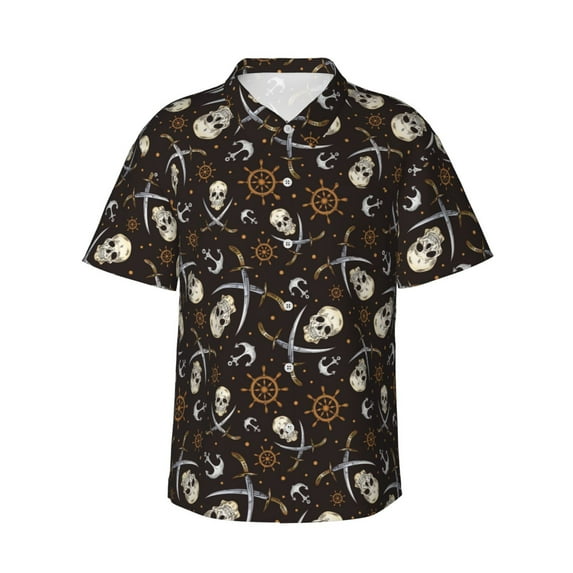 Bingfone Men's Short Sleeve Button Down Shirts Hawaiian Pirate Skulls Printed Beach Shirt