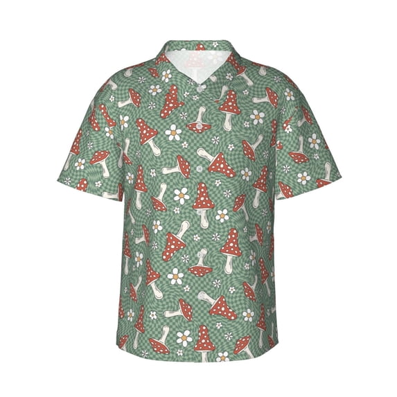 Bingfone Men's Short Sleeve Button Down Shirts Hawaiian Retro Hippie Groovy Mushroom Printed Beach Shirt