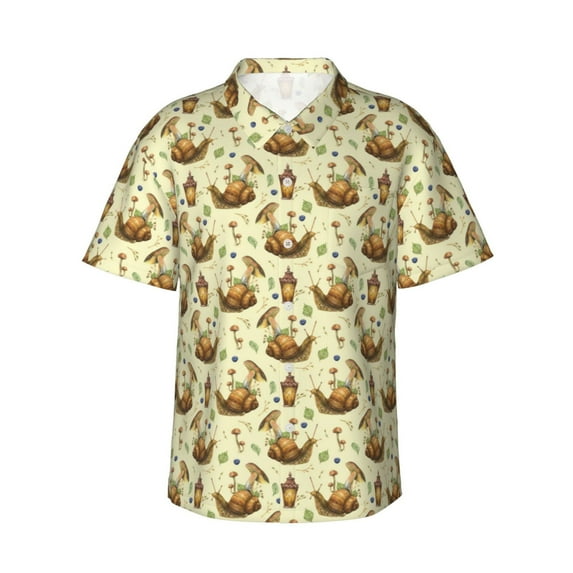 Bingfone Men's Short Sleeve Button Down Shirts Hawaiian Snail With Mushrooms Printed Beach Shirt