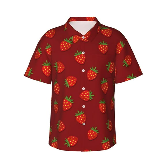 Bingfone Men's Short Sleeve Button Down Shirts Hawaiian Strawberry Printed Beach Shirt