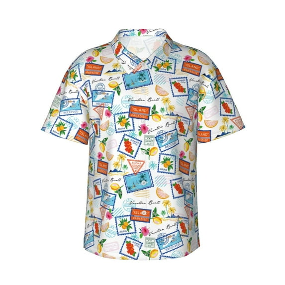 Bingfone Men's Short Sleeve Button Down Shirts Hawaiian Summer Stamp Printed Beach Shirt
