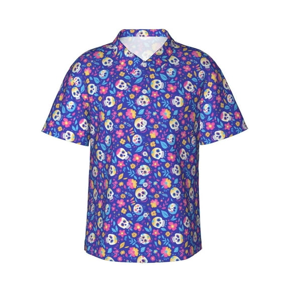 Bingfone Men's Short Sleeve Button Down Shirts Hawaiian colorful Skull flower leaf Printed Beach Shirt