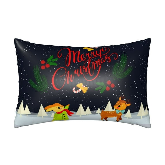 Bingfone Merry Christmas Elk Print Satin Pillowcase for Hair - Standard Size with Zipper Silky & Soft Pillow Covers,20x30 inches