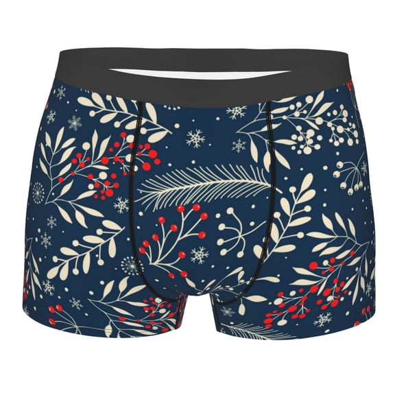 Bingfone Merry Christmas Winter Leaves Snowflakes Men'S Underwear - Casual Stretch Boxer Briefs-X-Large