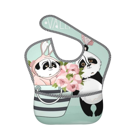 Bingfone Mess-Proof Baby Bib - Waterproof Bib For Baby Boy Or Girl With Food Catcher Pocket, Unisex-Cute Panda