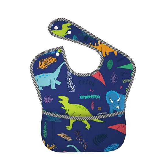 Bingfone Mess-Proof Baby Bib - Waterproof Bib For Baby Boy Or Girl With Food Catcher Pocket, Unisex-Dinosaurs