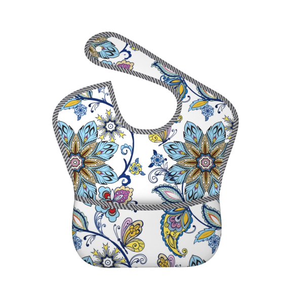 Bingfone Mess-Proof Baby Bib - Waterproof Bib For Baby Boy Or Girl With Food Catcher Pocket, Unisex-Flowers And Butterflies