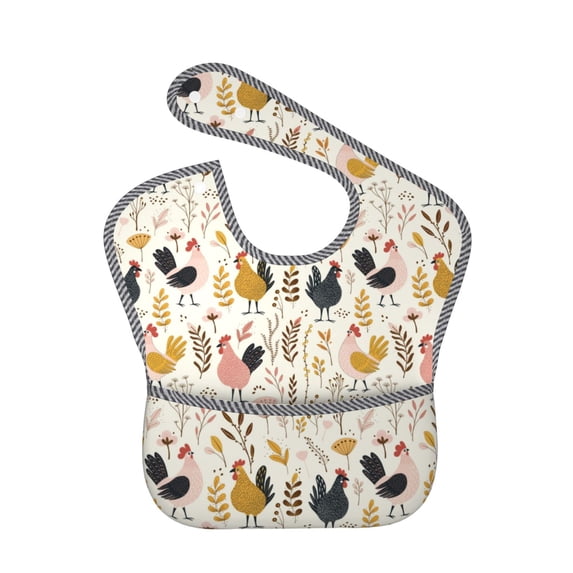 Bingfone Mess-Proof Baby Bib - Waterproof Bib for Baby Boy or Girl with Food Catcher Pocket, Unisex-Cartoon Chickens