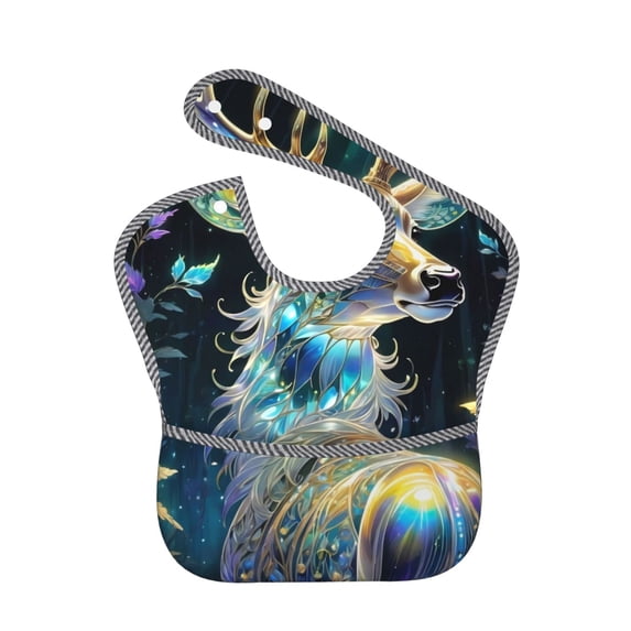 Bingfone Mess-Proof Baby Bib - Waterproof Bib for Baby Boy or Girl with Food Catcher Pocket, Unisex-Colorful Stained Glass Deer