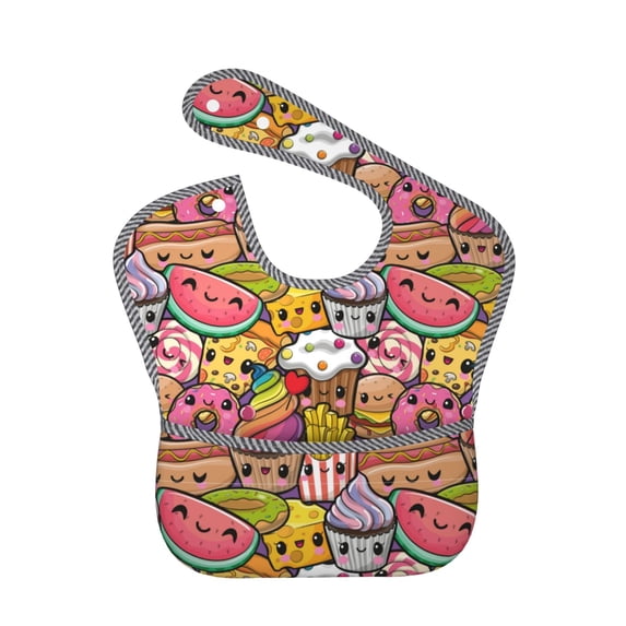 Bingfone Mess-Proof Baby Bib - Waterproof Bib for Baby Boy or Girl with Food Catcher Pocket, Unisex-Fruit-Flavored Ice-Cream