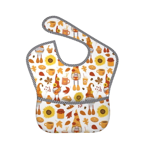 Bingfone Mess-Proof Baby Bib - Waterproof Bib for Baby Boy or Girl with Food Catcher Pocket, Unisex-Gnomes Autumn Harvest