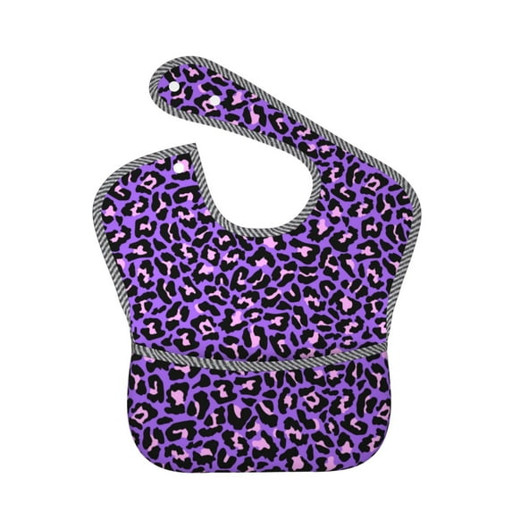 Bingfone Mess-Proof Baby Bib - Waterproof Bib for Baby Boy or Girl with Food Catcher Pocket, Unisex-Purple Leopard