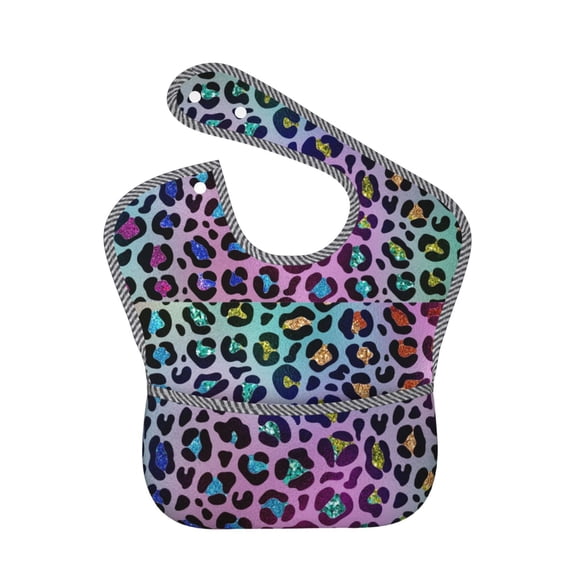 Bingfone Mess-Proof Baby Bib - Waterproof Bib for Baby Boy or Girl with Food Catcher Pocket, Unisex-Rainbow Animal Skin