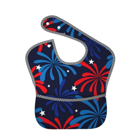 Bingfone Mess-Proof Baby Bib - Waterproof Bib for Baby Boy or Girl with Food Catcher Pocket, Unisex-Red White Blue Fireworks