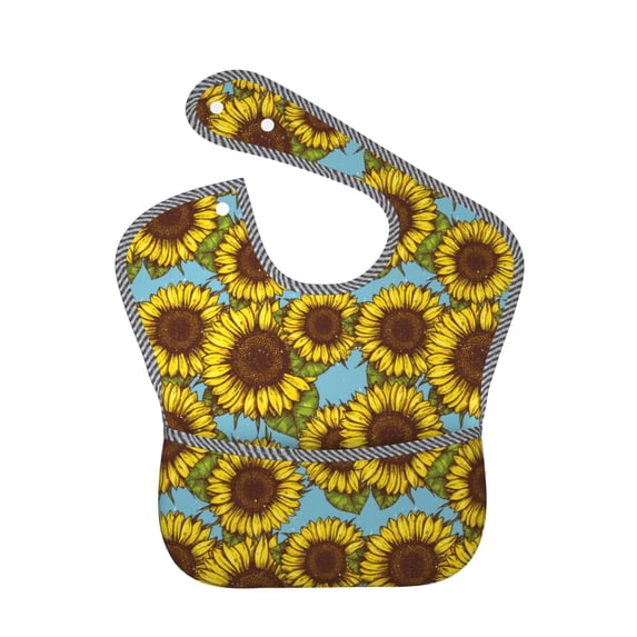 Bingfone Mess-Proof Baby Bib - Waterproof Bib for Baby Boy or Girl with Food Catcher Pocket, Unisex-Sunflowers