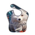 thumbnail image 1 of Bingfone Mess-Proof Baby Bib - Waterproof Bib for Baby Boy or Girl with Food Catcher Pocket, Unisex-White Wolf With Flowers, 1 of 6
