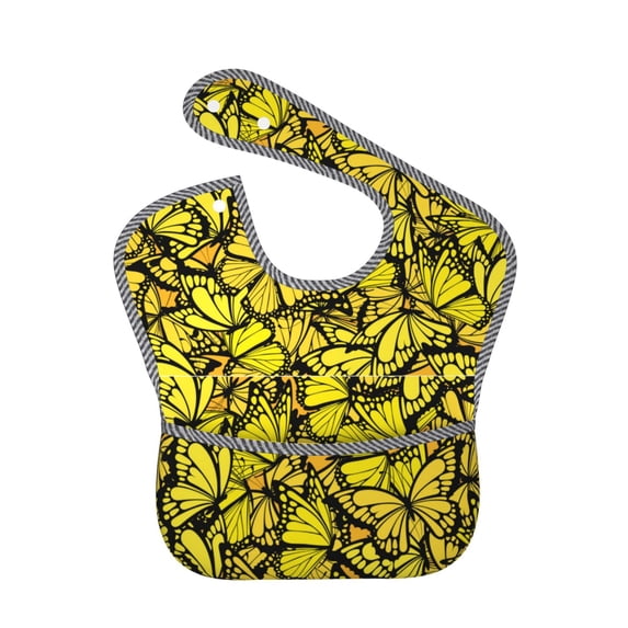 Bingfone Mess-Proof Baby Bib - Waterproof Bib for Baby Boy or Girl with Food Catcher Pocket, Unisex-Yellow Butterflies