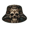 thumbnail image 1 of Bingfone Metal Style Horned Skull Bucket Hat for Men Women,Packable Reversible Printed Sun Hats,Fisherman Outdoor Travel Hiking Beach Caps, 1 of 7