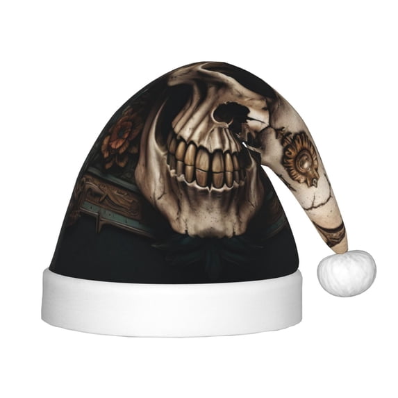 Bingfone Metal Style Horned Skull for Kids Christmas Hat Santa Hat for Boys Girls Teenager for Christmas New Year Xmas Festive Holiday Party Supplies Gifts