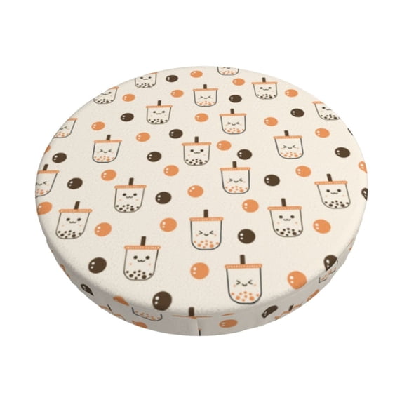 Bingfone Milk Tea Padded Round Bar Stool Cover Cushion with Elastic Fabric Round Chair Seat - Milk Tea