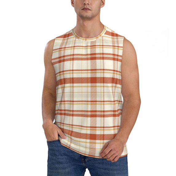 Bingfone Minimalist plaid Pattern Men's Tank Tops Workout Sleeveless Tee Shirts Running Beach Tanks for Men-X-Large