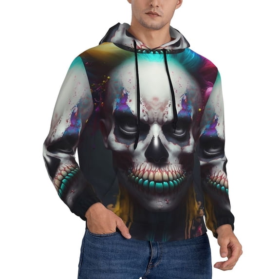 Bingfone Modern Abstract Colorful Skull C Men's Drawstring Hoodie Long Sleeve Pocket Sweatshirts-X-Large