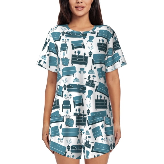 Bingfone Modern Furniture Print Pajamas Sets for Women Soft Short-Sleeved Pjs with Lounge Shorts Two Piece Sleepwear