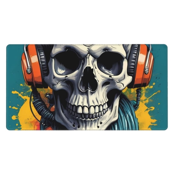 Bingfone Modern Hip-Hop Skull Large Gaming Mouse Pad,Extended Desk Mousepad with Stitched Edges,Non-Slip Base,Water Resist Keyboard Pad for Gamer, Office & Home, 29.5 x 16 in