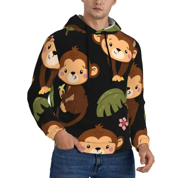 Bingfone Monkeys Swinging From Palms Men'S Drawstring Hoodie Long Sleeve Pocket Sweatshirts-Small