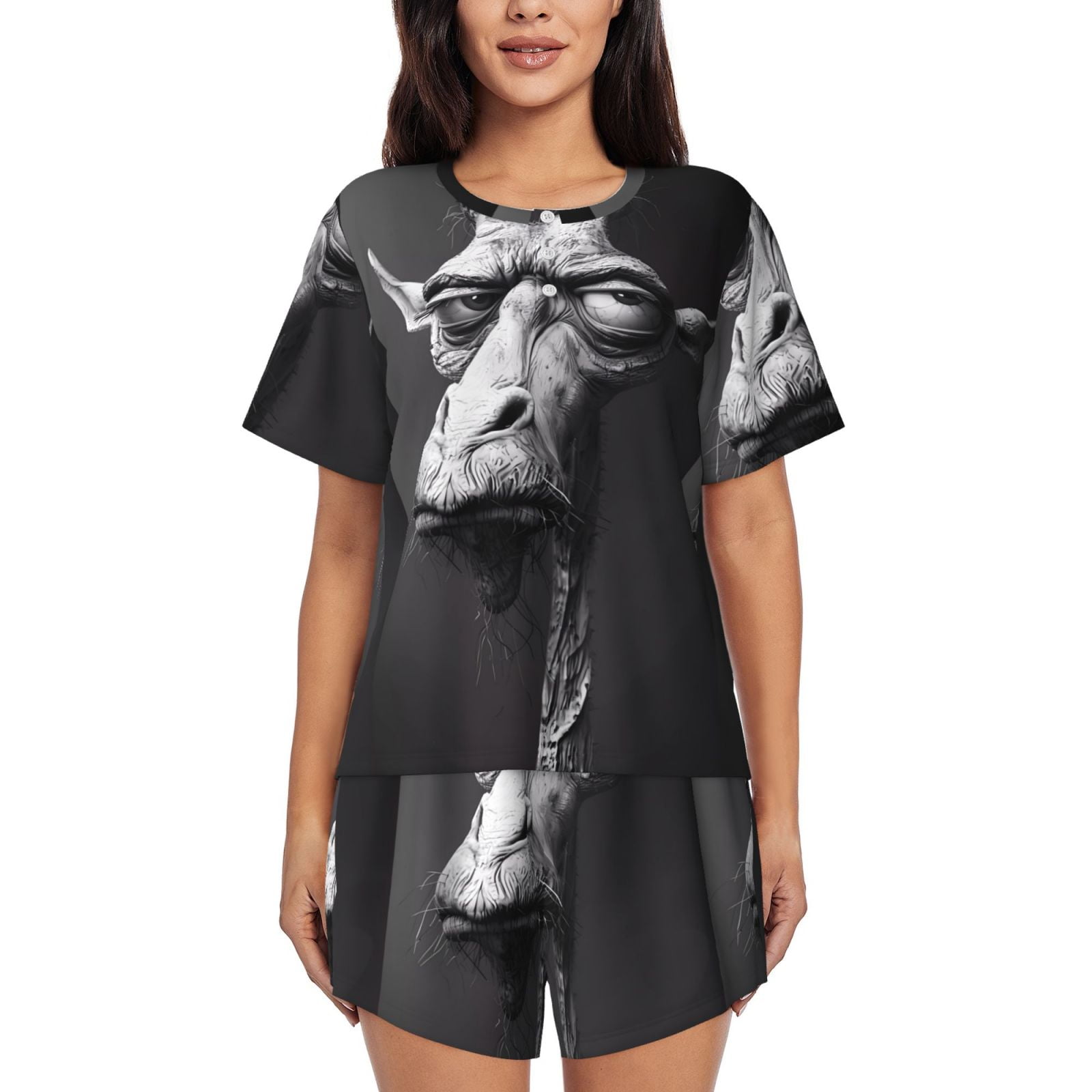 Bingfone Monochrome Giraffe Expression Print Pajamas Sets for Women ...