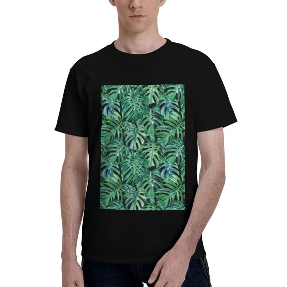 Bingfone Monstera Leaves Men'S Loose Fit Short-Sleeve Pocket T-Shirt