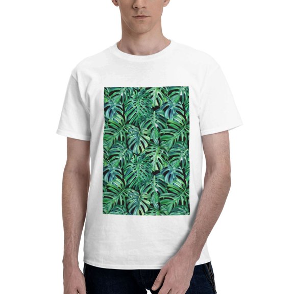 Bingfone Monstera Leaves Men'S Loose Fit Short-Sleeve Pocket T-Shirt