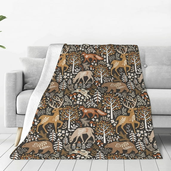 Bingfone Moose fox bear leaf tree Print Flannel Fleece Blanket Throw Blanket for Bed,Sofa,Couch,Travel,Camping(40"x30" )