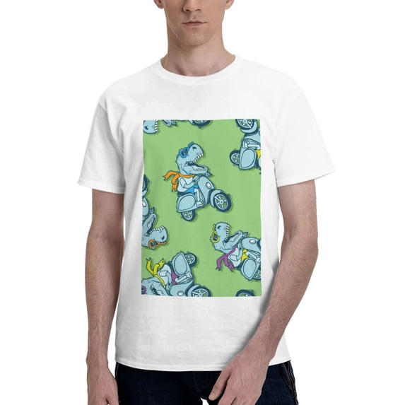 Bingfone Motorcycle Riding Dinosaur Men'S Loose Fit Short-Sleeve Pocket T-Shirt