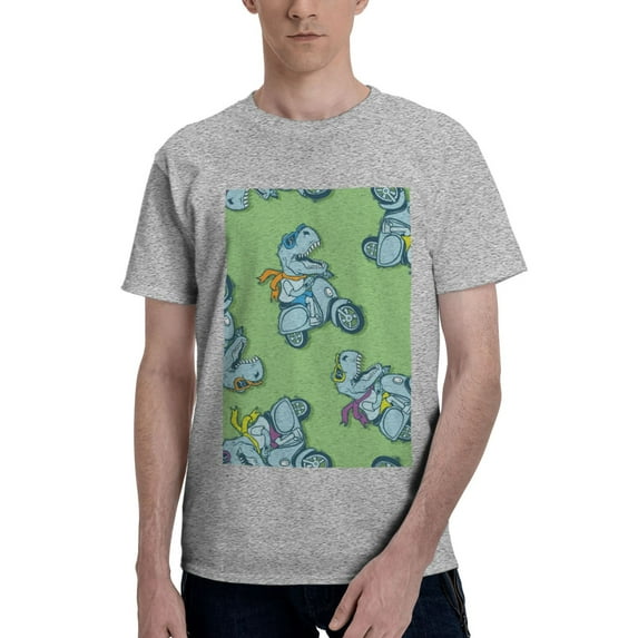 Bingfone Motorcycle Riding Dinosaur Men'S Loose Fit Short-Sleeve Pocket T-Shirt