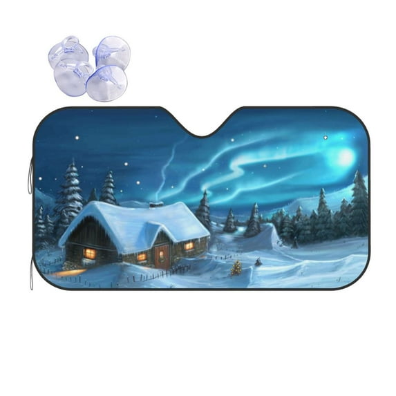Bingfone Mountain Cottage In Snow Car Windshield Sun Shade Protector Keep Your Vehicle Cool Sun Shield Visor Cover Foldable For Car Truck Suv-Medium