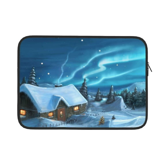 Bingfone Mountain Cottage In Snow Laptop Sleeve Case 13 Inch, 360° Protective Computer Carrying Bag