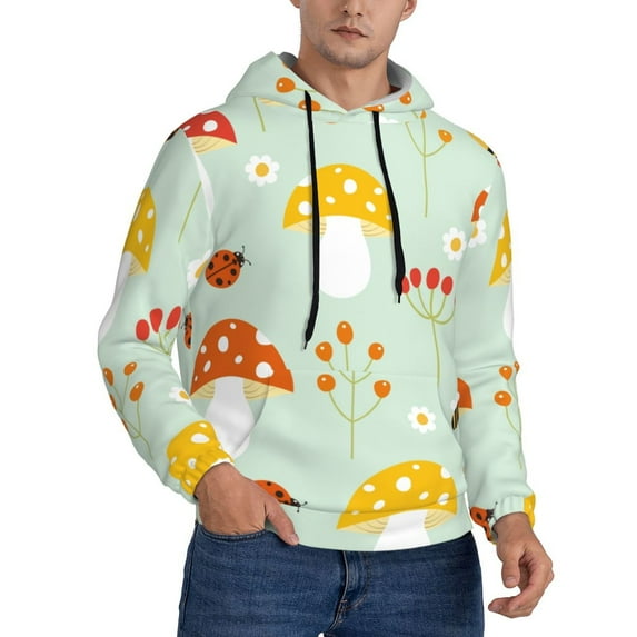 Bingfone Mushroom Bee Men'S Drawstring Hoodie Long Sleeve Pocket Sweatshirts-Medium